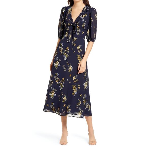 Reformation Dresses & Skirts - Reformation Brook Vittoria Floral Midi Dress Navy Size 4